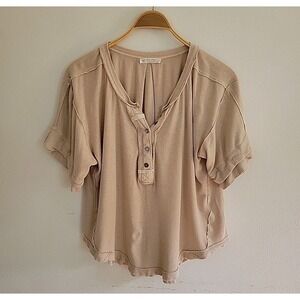 We The Free Heritage Henley Beige Minimalist Slouchy Oversized Western